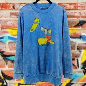 NEW The Simpson’s Cloudy Blue Long Sleeve Bart Skateboarding Comfy Sweater L‎